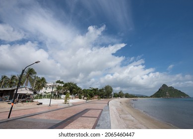 Prachuapkhirikhan Province,Thailand-Oct 16,2021;New View Point Of Ao Noi Sub-district.Concrete Path Is Along Ao Noi Beach.