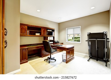 Practical Interior Design. Office Room With Carved Wood Furniture