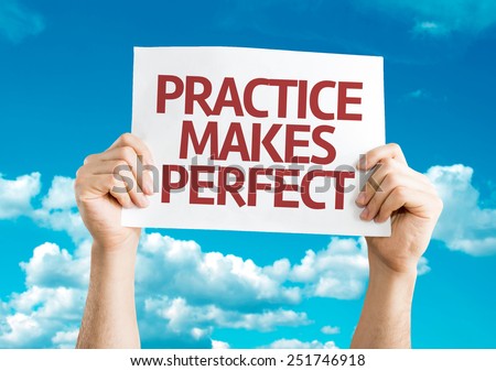 Practice Makes Perfect card with sky background