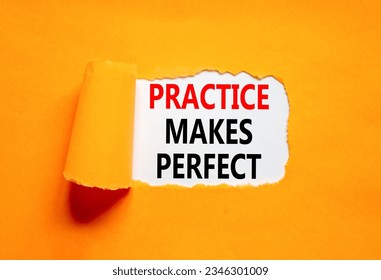 Practice makes perfect symbol. Concept words Practice makes perfect on beautiful white paper. Beautiful orange background. Business practice makes perfect concept. Copy space. - Shutterstock ID 2346301009