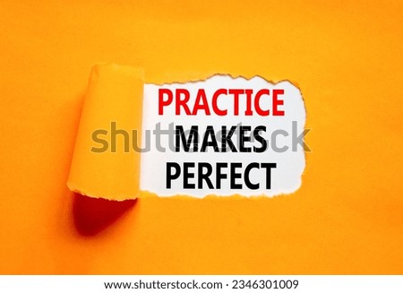 Practice makes perfect symbol. Concept words Practice makes perfect on beautiful white paper. Beautiful orange background. Business practice makes perfect concept. Copy space.