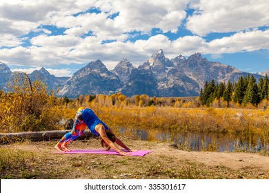 Practicing Yoga At The Tetons In Fall