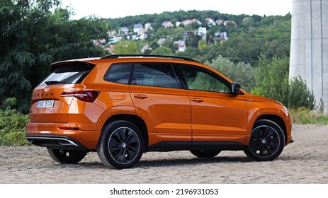 Prag, Czech Republic - September 1, 2022: Škoda Karoq Sportline Orange Facelift