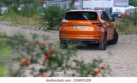 Prag, Czech Republic - September 1, 2022: Škoda Karoq Sportline Orange Facelift