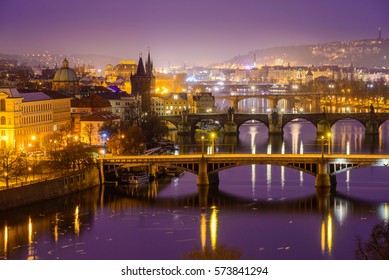 Prague from above at twilight time