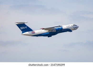 PRAGUE - APRIL 18, 2022: Silk Way Airlines Ilyushin IL-76TD-90VD At Vaclav Havel Airport Prague. Silk Way Airlines Is An Azerbaijani Private Cargo Airline.