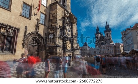 Prague Astronomical Clock timelapse hyperlapse, medieval astronomical clock, on the southern wall of Old Town City Hall in the Old Town Square, Prague, Czech Republic