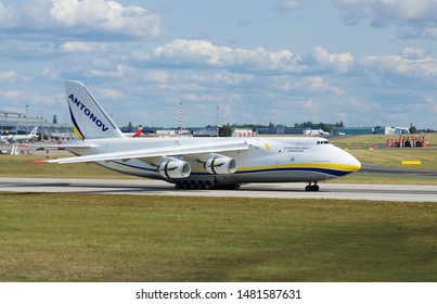 PRAGUE - August 26, 2018: Antonov An124-100 Internatioanl Cargo, Aircraft Landing On Prague Airport Vaclav Havel, Czech Republic