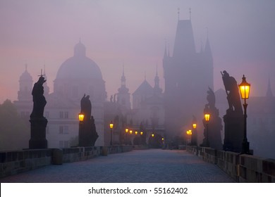 Prague Bridge At Dawn