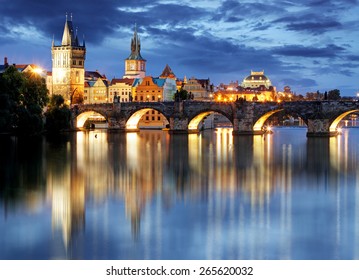 Prague Bridge At Night