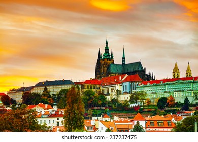 The Prague Castle Close Up At Sunset