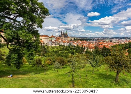 Prague Castle and Lesser Town panorama. View from Petrin Hill. Prague, Czech Republic. View of Prague Castle from Strahov monastery. Prague, Czech Republic 