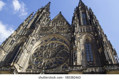 Prague Castle .Saint Vitus Cathedral At Sunny Summer Day .