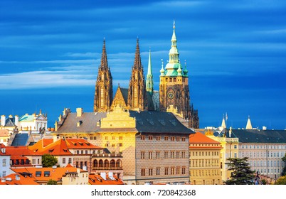 Prague Castle And Saint Vitus Cathedral At Beautiful Summer Day, Czech Republic