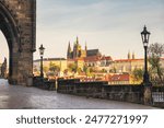 Prague Castle, view from Charles bridge at morning, Prague, Czech Republic, Europe.