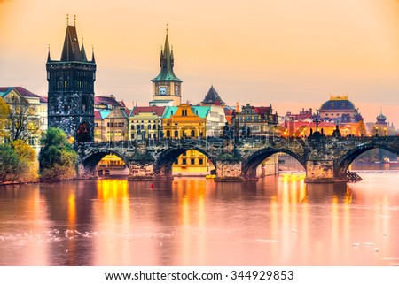 Prague, Charles Bridge and Old Townl. Czech Republic Foto stock © 