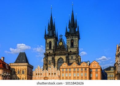 Prague City, Czech Republic. Old Town, Staromestska Square, Church Of Our Lady Tyn.