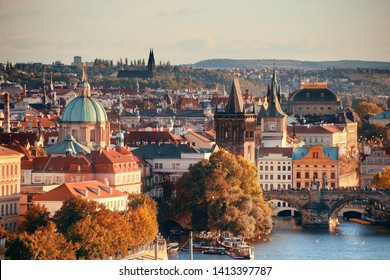 Prague city view with historical buildings in Czech Republic