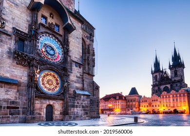 Prague Clock Tower on Old Town Square at Sunrise, Czech Republic 