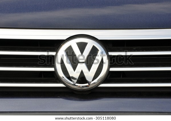 PRAGUE, THE CZECH REPUBLIC, 02.08.2015 -\
detail logo of car brand\
Volkswagen
