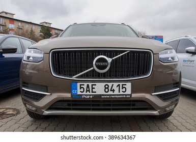 PRAGUE, THE CZECH REPUBLIC, 12.03.2016 - Bright new Volvo XC90 in front of car store Volvo in Prague