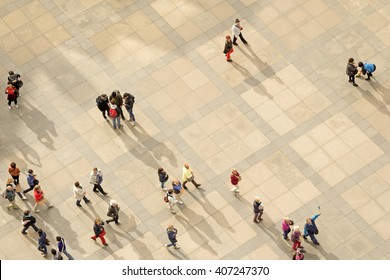 PRAGUE, CZECH REPUBLIC, 15 OCTOBER, 2015:  People On The Street View From Above