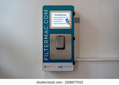 Prague, Czech Republic - 24 August 2022: Wall-mounted Free Water Bottle Refill Station At The CZU University Premises