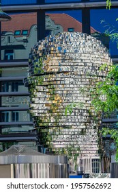 PRAGUE, CZECH REPUBLIC, 31 JULY 2020: Modern Metal Sculpture Of A Head Shape