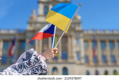 Prague, Czech Republic. An action in support of Ukraine and gratitude to the Czech Republic for their help.. Parade of Ukrainian embroidered shirts in the Czech Republic. 23.05.2022 - Shutterstock ID 2159378097
