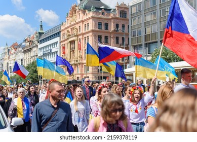 Prague, Czech Republic. An action in support of Ukraine and gratitude to the Czech Republic for their help.. Parade of Ukrainian embroidered shirts in the Czech Republic. 23.05.2022