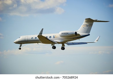 PRAGUE, CZECH REPUBLIC - April 01, 2012: Gulfstream G V Landing At Prague Vaclav Havel Airport