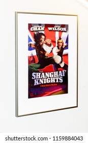 PRAGUE, CZECH REPUBLIC - AUG 6, 2018: Poster Of The Shanghai Knights With Jackie Chan And Owen Wilson,  Grevin Wax Museum In Prague.