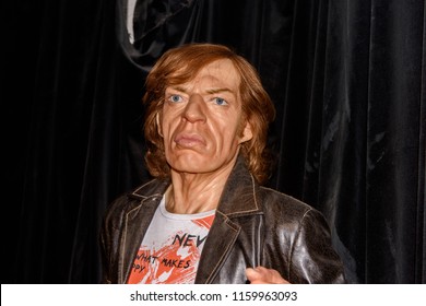 PRAGUE, CZECH REPUBLIC - AUG 6, 2018: Mick Jagger, an English singer-songwriter, musician, composer, Madame Tussauds wax museum in Prague.