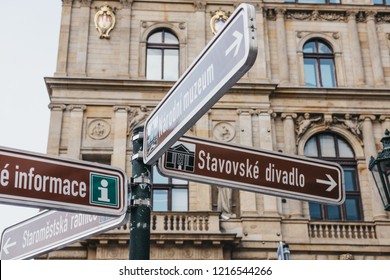 Prague, Czech Republic - August 23, 2018: Directional Sign To 