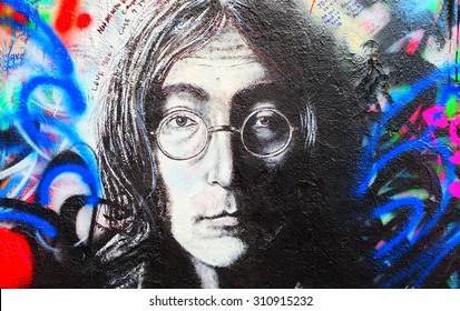 PRAGUE, CZECH REPUBLIC - August 28: The Lennon Wall since the 1980s is filled with John Lennon-inspired graffiti and pieces of lyrics from Beatles songs on August 28, 2015 in Prague, Czech Republic