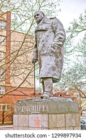 PRAGUE, CZECH REPUBLIC - DECEMBER 22, 2015: Photo Of Monument To Winston Churchill.