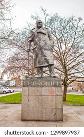 PRAGUE, CZECH REPUBLIC - DECEMBER 22, 2015: Photo Of Monument To Winston Churchill.