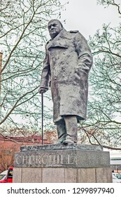 PRAGUE, CZECH REPUBLIC - DECEMBER 22, 2015: Photo Of Monument To Winston Churchill.