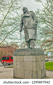 PRAGUE, CZECH REPUBLIC - DECEMBER 22, 2015: Photo Of Monument To Winston Churchill.