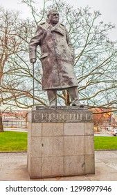 PRAGUE, CZECH REPUBLIC - DECEMBER 22, 2015: Photo Of Monument To Winston Churchill.