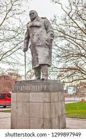 PRAGUE, CZECH REPUBLIC - DECEMBER 22, 2015: Photo Of Monument To Winston Churchill.