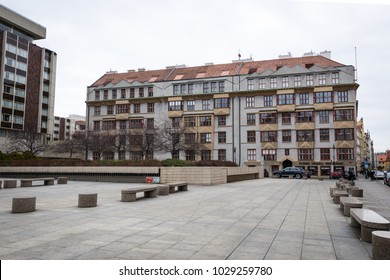 Prague, Czech Republic- February 18, 2018: Single Biggest Cubism Apartment Block In Prague, Czech Republic