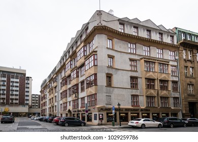 Prague, Czech Republic- February 18, 2018: Single Biggest Cubism Apartment Block In Prague, Czech Republic