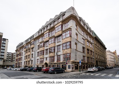 Prague, Czech Republic- February 18, 2018: Single Biggest Cubism Apartment Block In Prague, Czech Republic