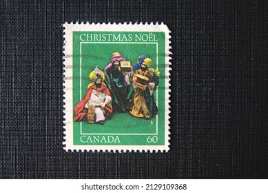 Prague, Czech Republic - February 25 2022: Vintage Canada Postage stamp - Christmas Noel