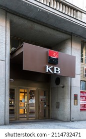 Prague, Czech Republic - July 22, 2020: Komerční banka bank branch. KB is a major Czech bank and the parent company of KB Group, a member of the Société Générale international financial group 