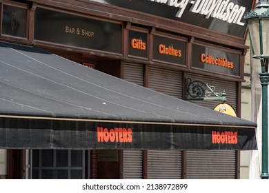 Prague, Czech Republic - July 24, 2020: Hooters American Restaurant Exterior