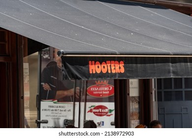 Prague, Czech Republic - July 24, 2020: Hooters American Restaurant Exterior