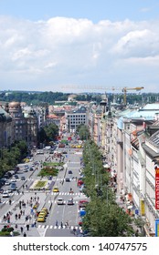 PRAGUE, CZECH REPUBLIC - JUNE 12: Wenceslas Square, on June 12, 2009 in Prague, Czech Republic. Wenceslas Square is one of the main city squares, the centre of the business and culture in of Prague. - Shutterstock ID 140747575