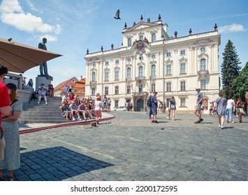 Prague, Czech Republic - June 2022: The Archbishop’s Palace Near Prague Castle Built In Baroque And Rococo Architecture Style